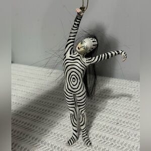 Vintage Striped Black and White vortex female mime ornament